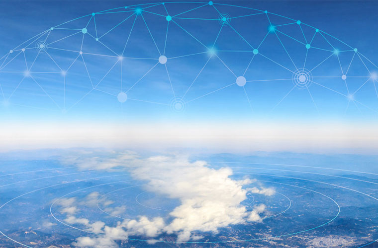 global data network and blue sky